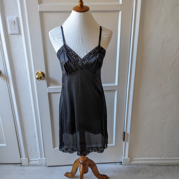 VTG Vanity Fair 70's black full slip with lace bustier size 34 - Picture 8 of 8